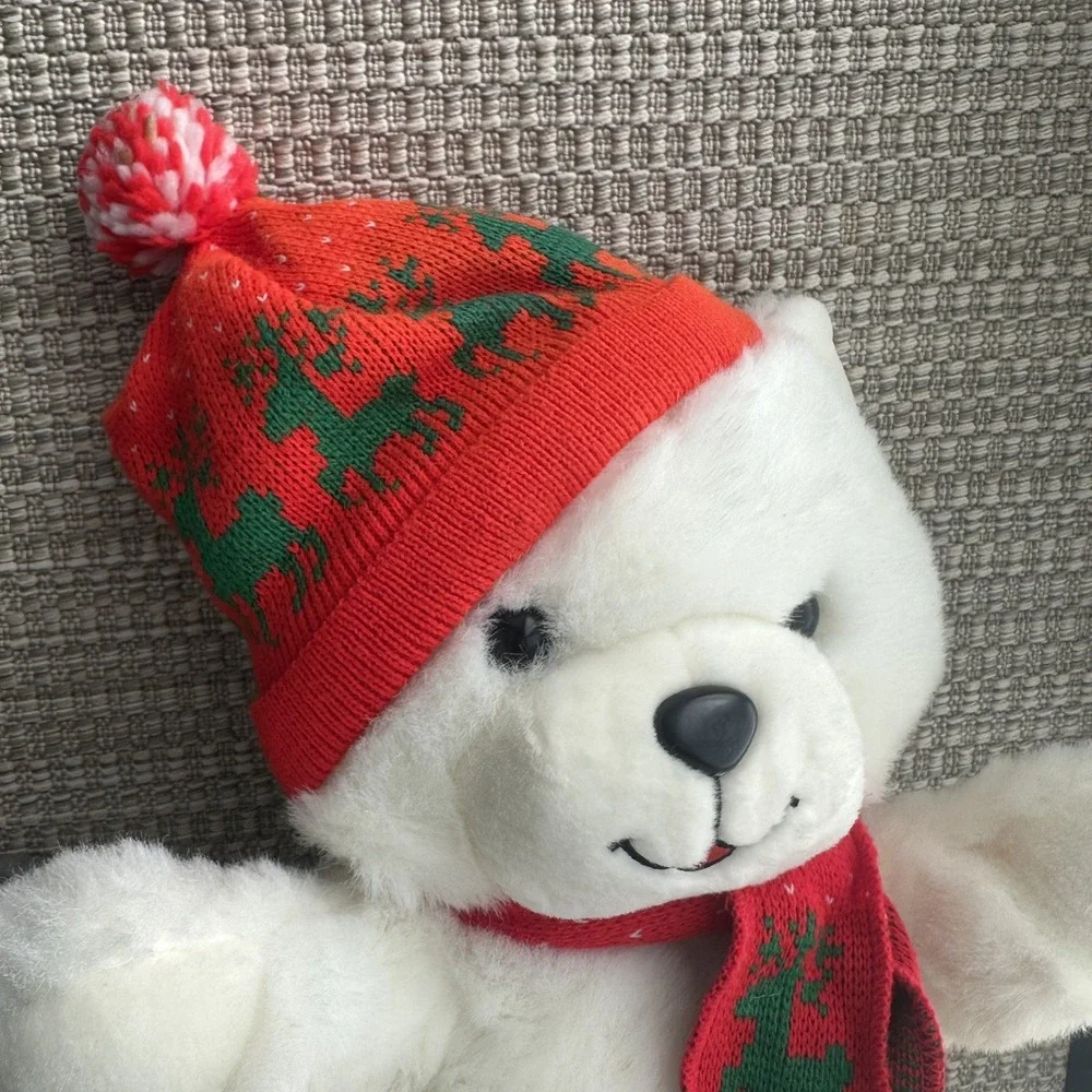 Kmart Dan Dee 1987 Christmas White Teddy Bear Plush Stuffed Vintage